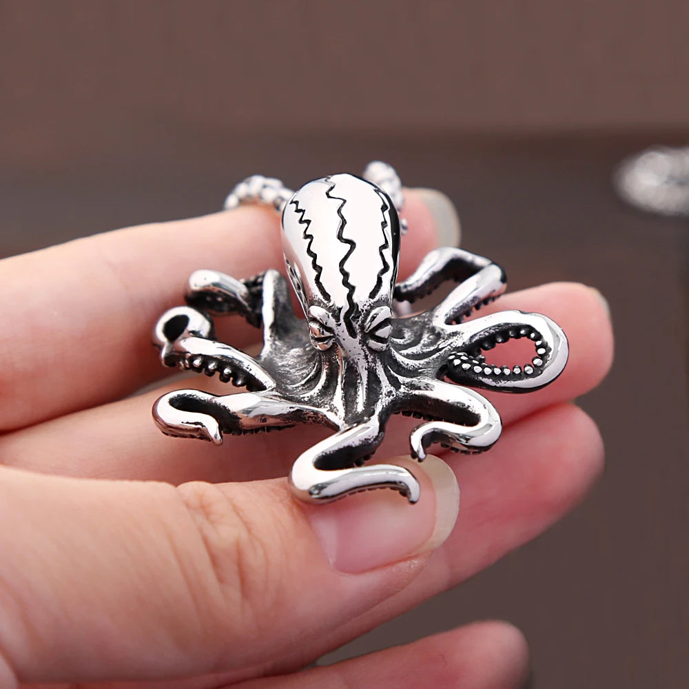 Fashion Punk High Quality Octopus Pendant Necklaces Stainless Steel Biker Hip Hop Animal Necklace For Men Creative