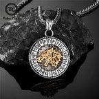 Viking Norse Mythology Odin Wolf Necklaces Men Gold Color Fenrir Rune Pendant Talisman Stainless Steel Male