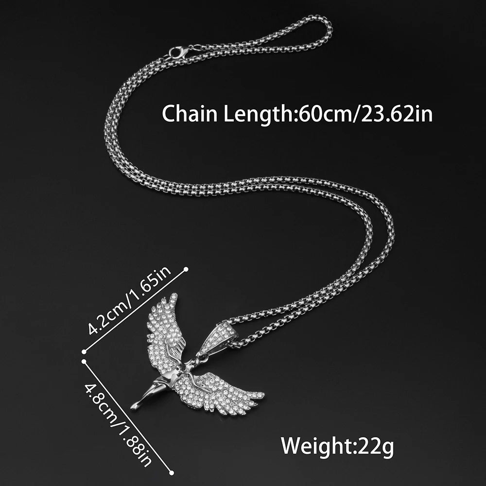 Fashion Zinc Alloy Paved Rhinestone Phoenix Necklace for Women Inspirational Bird of Wonder Necklace Women Inspitual Jewelry