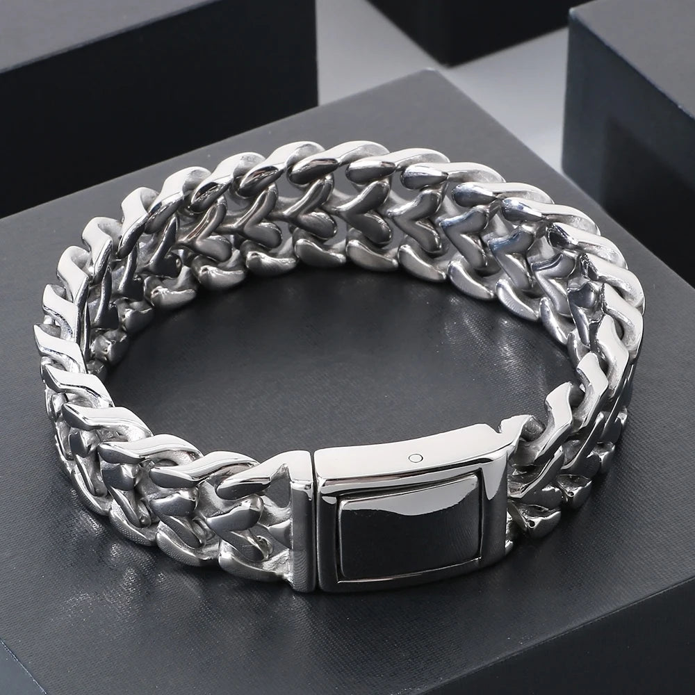Men Bracelet for Man Gold Color Stainless Steel 16MM Width Heart Shape Chain Bracelets Men's On Hand Wrist Jewelry