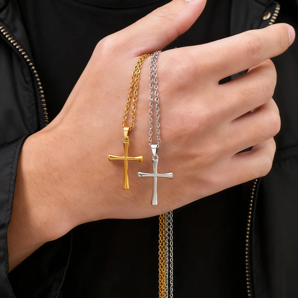 Cross Gold Sweater Chain Necklace — Stainless Steel