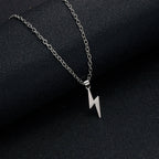 Stainless Steel Metal Lightning Shaped Pendant Necklace For Women Men Minimalist Geometric Lightning Clavicle Chain Jewelry Gift