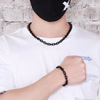 8mm Black Link Chain Necklace Bracelet For Men Stainless Steel Jewelry Gift Set