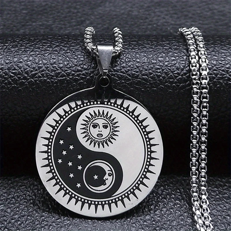 Stainless Steel Yin Yang Tai Chi Gossip Sun Moon Necklaces Chain for Women/Men Silver Color Necklaces Jewelry Chaine Collier