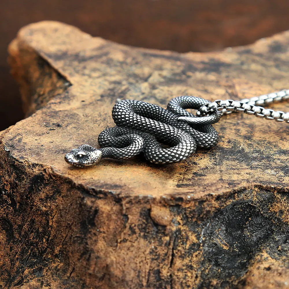 Vintage Snake Pendant Necklace for Men Fashion Punk Stainless Steel Gothic Animal Biker Necklace Jewelry Gift Dropshipping