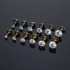 1 Pair 3-8mm Classic Round/Flat Back Screw Stud Earrings for Women/Men Stainless Steel  Shiny Zircon Crystal Piercing Jewelry