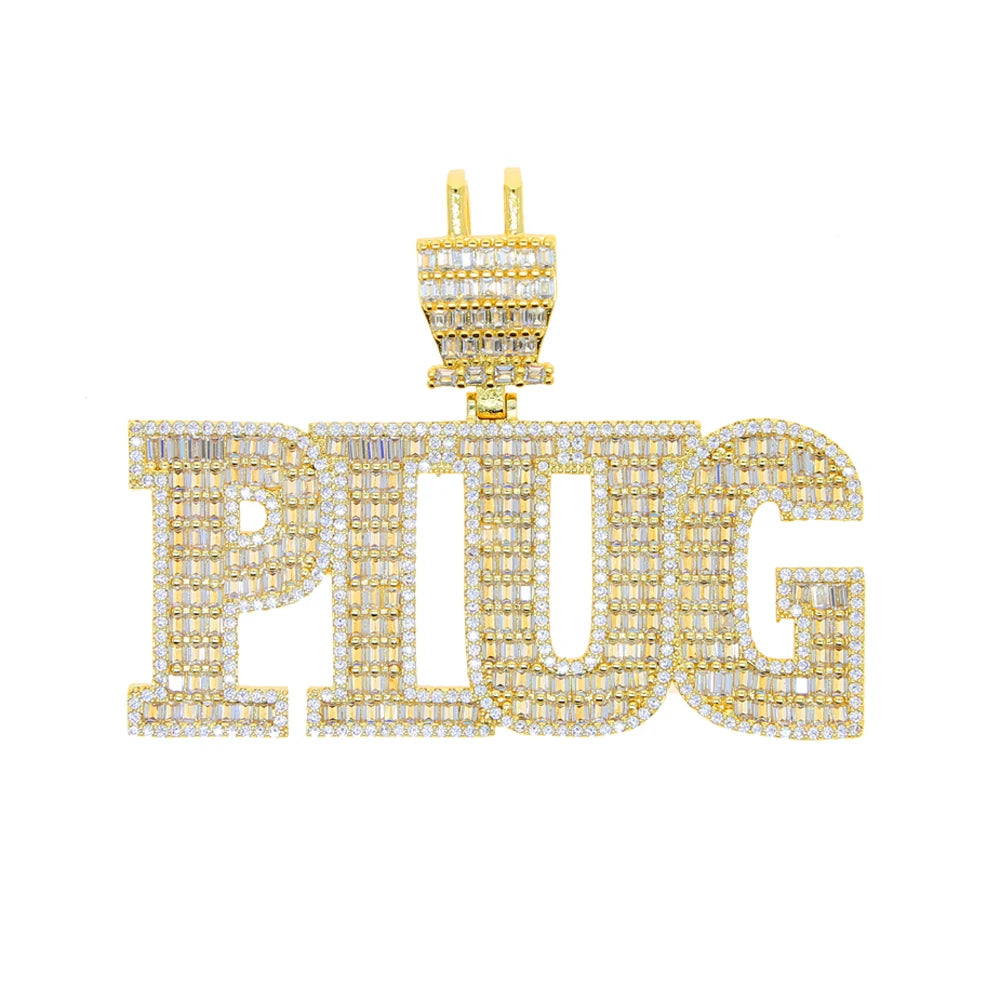 New Iced Out Bling CZ Letter Cross Pendant Necklace Various Design 5A Zircon Two Tone Color Badge Charm Men's Hip Hop