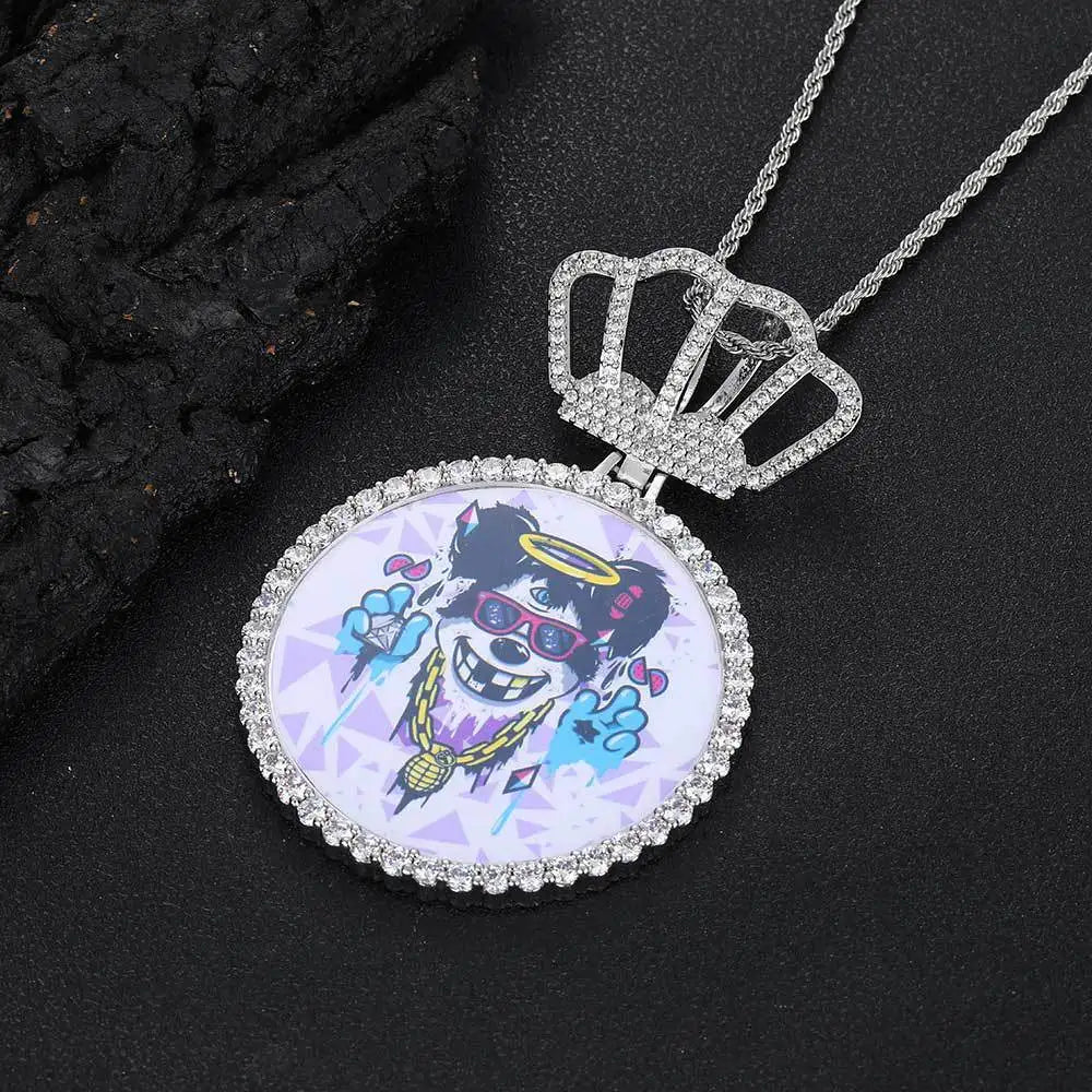 Crown Photo Pendant Necklace Statement