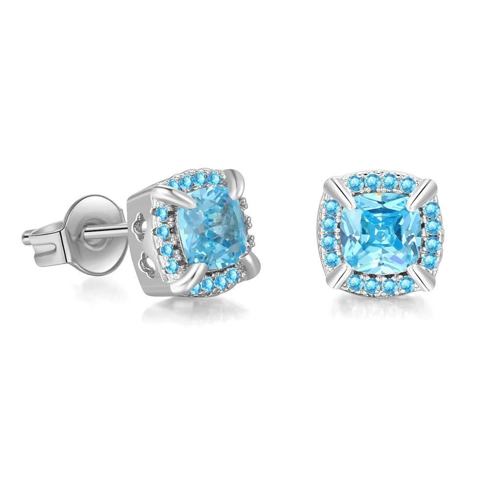 Crystal Cube Stud Earrings — Stainless