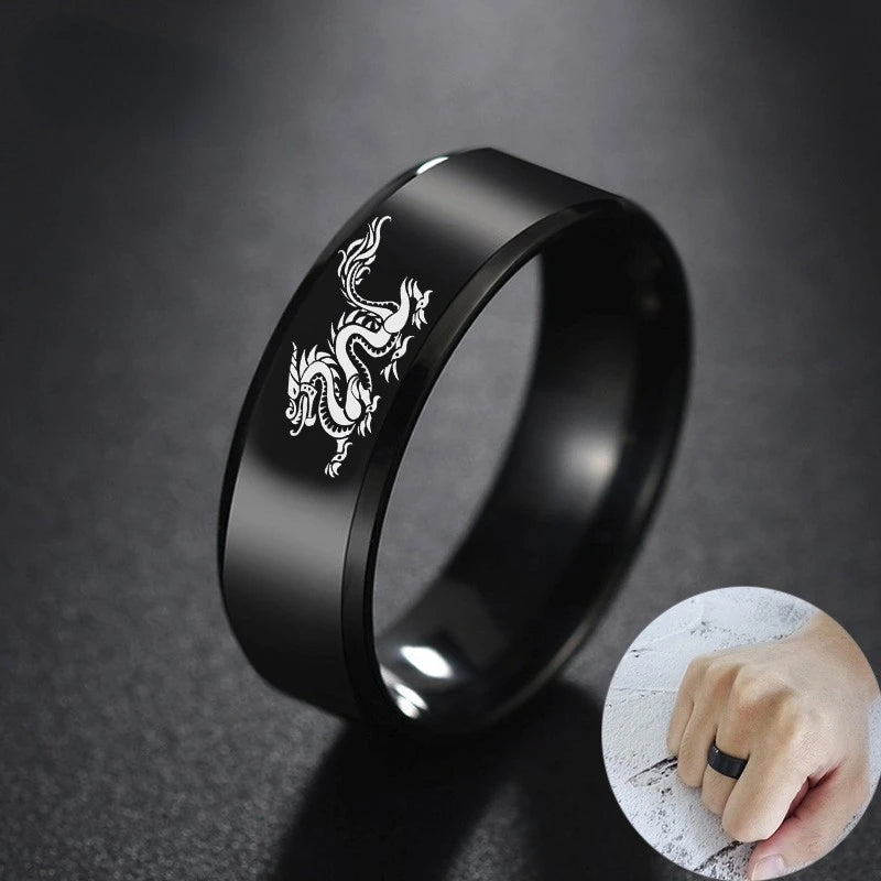 Fashion Simple Stainless Steel Retro Punk Male Jewelry Viking Ring Female Black Dragon Amulet Vintage Norse Rune Rings For Women