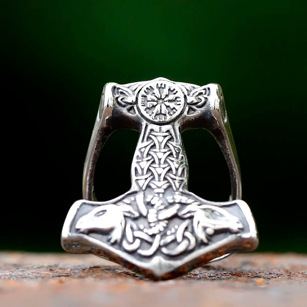 Vegvisir Double Sheep Head Ring — Stainless Steel