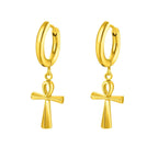 Ankh Cross Huggie Hoop Earrings — Stainless Steel