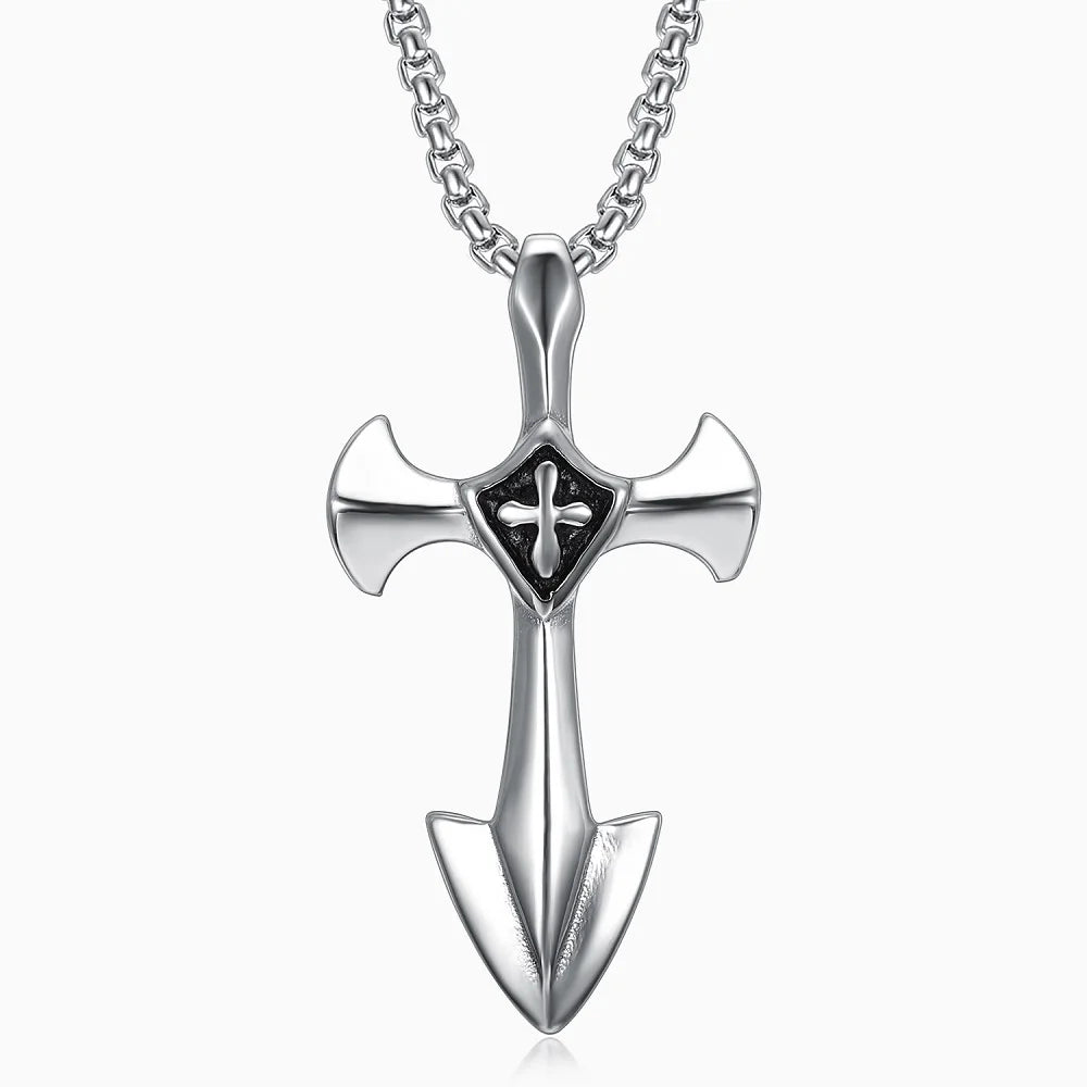 Vintage Punk Hip Hop Templar Knight Cross Pendants Necklaces For Men Women 316L Stainless Steel Fashion Jewerly Drop