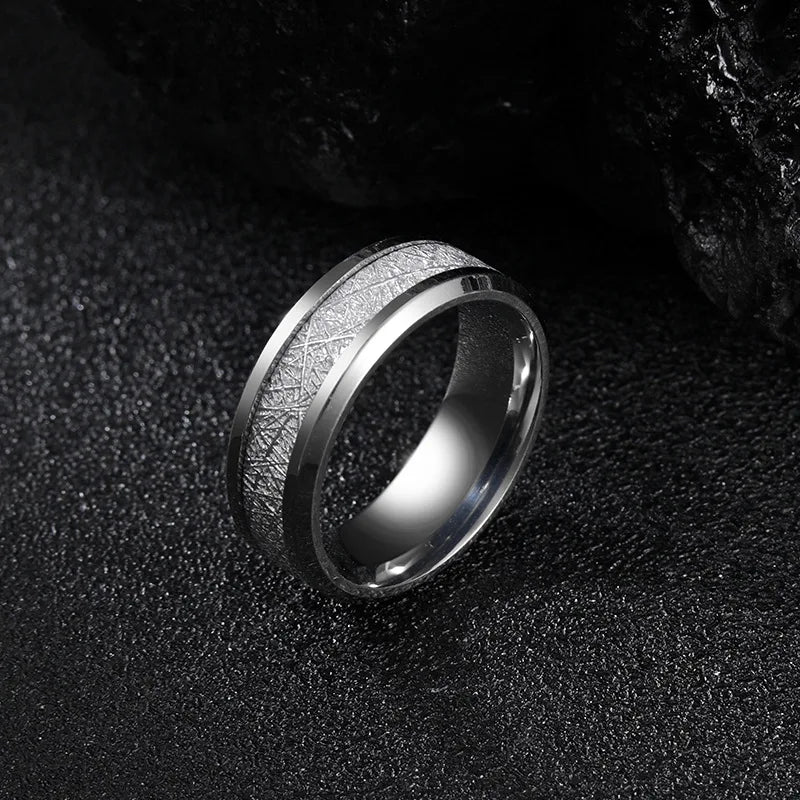 Rime Textured Inlay Beveled Edge Ring — Stainless Steel
