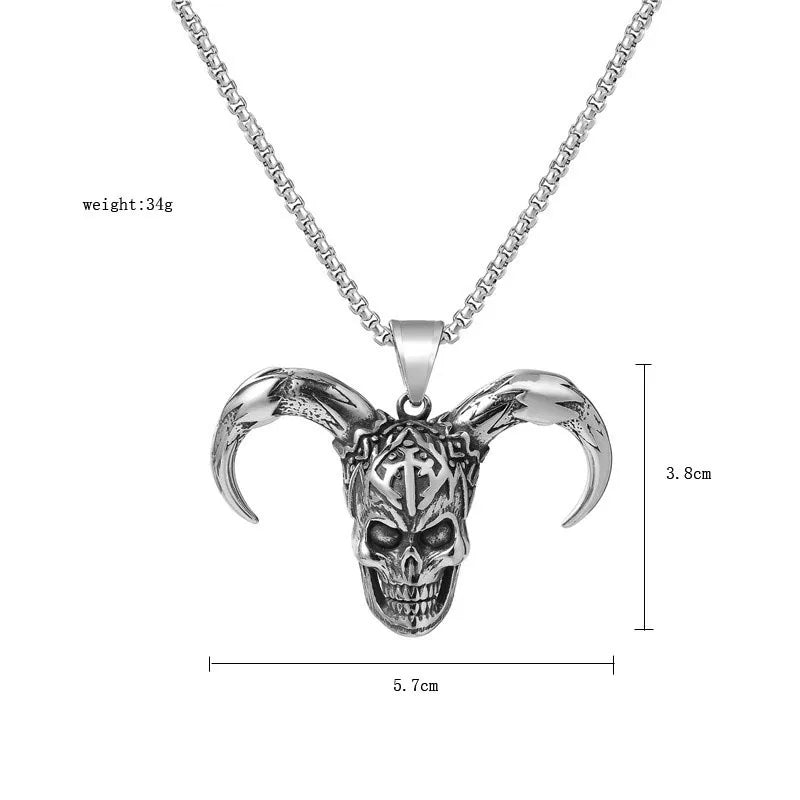 European And N Jewelry Titanium Men Hip-hop Necklace Stainless Steel Joker Head Horn Skull Pendant Personality Accessories