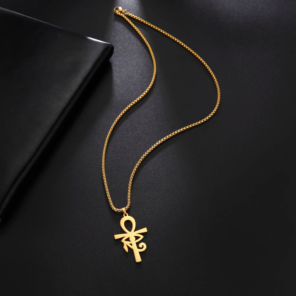 Eye of Horus Ankh Cross Pendant Necklace — Gold
