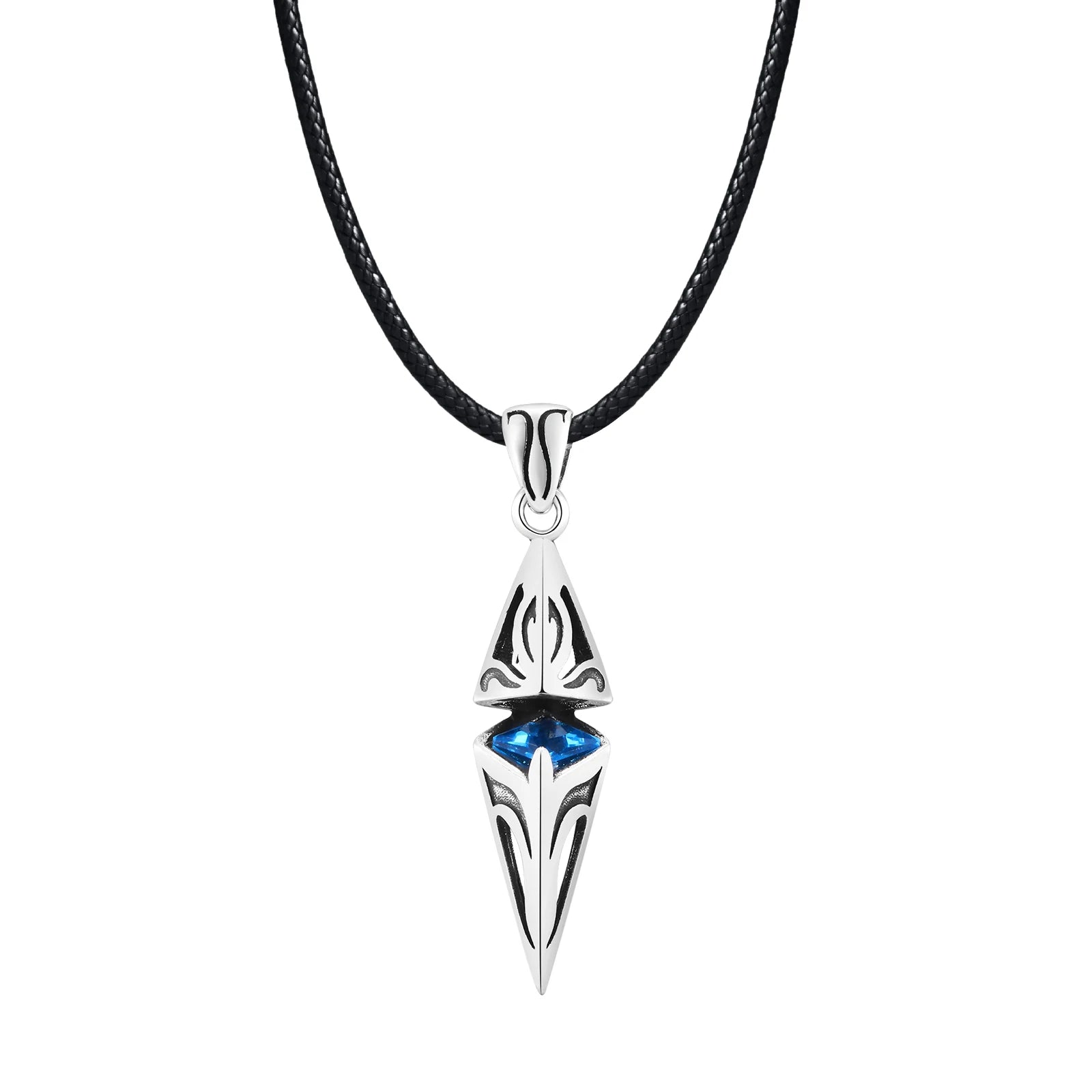 Vnox Stylish Blue Stone Necklaces for Men, Stainless Steel Cube Geometric Pendant Collar Jewelry, Birthday Party Gifts for Him