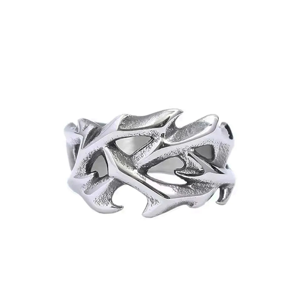 Simple Hollow Crown Of Thorns Stainless Steel Ring Gothic Punk Design Inspired Ring For Men Women Biker Fashion Jewelry