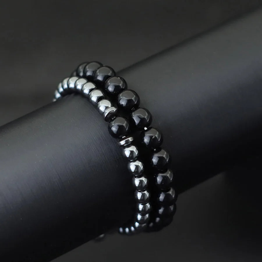 Black-Tone Beaded Bracelet Set — 6mm 8mm Wrap