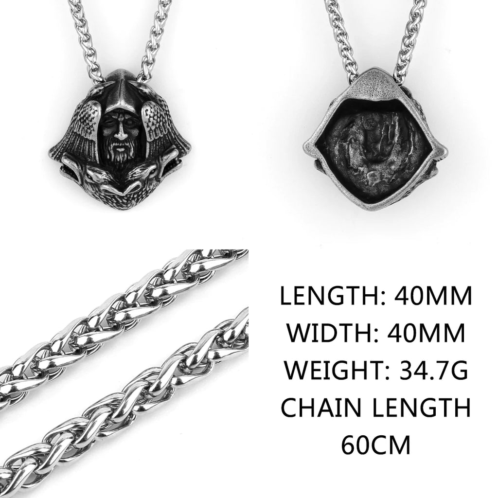 Nordic Viking Retro Odin Head Crow Wolf Pendant Men's Fashion Gothic Viking 316L Stainless Steel Pendant Necklace Gift Jewelry