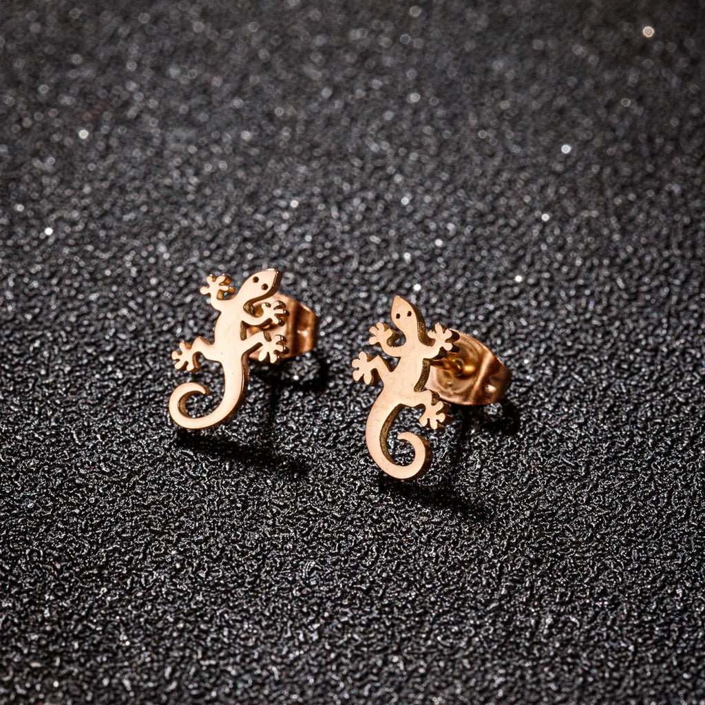 Hip Hop Stainless Steel Lizard Stud Earrings for Women Men Fashion Gecko Cocktail Earings Animal Ear Piercing Jewelry