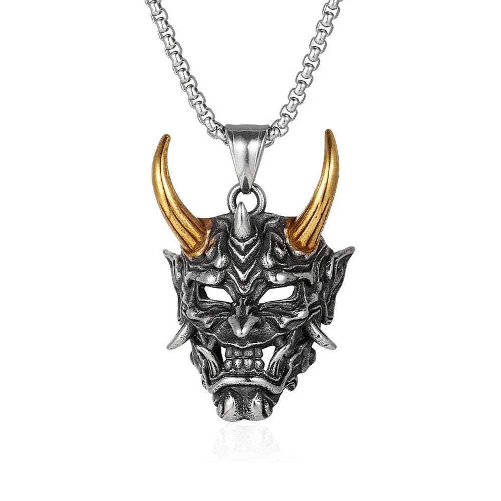 Gothic Retro Stainless Steel Ghost Mask Pendant Necklace For Men Boys Punk Fashion Skull Necklaces Jewelry Horror
