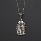 Santa Muerte Pendant Necklace, Gothic Death Saint Medal Necklace with Rose Border, Occult Dark Aesthetic Jewelry for