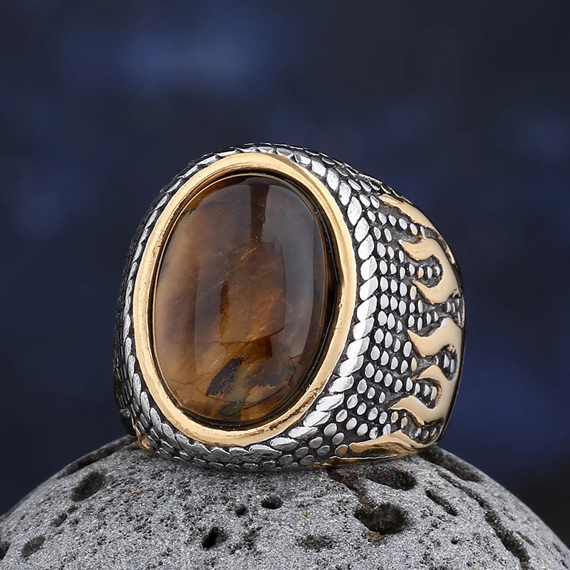 Gothic Dropshipping New Unisex 316L Stainless Steel Cool Punk Classic 3 Colour Stone Ring Pattern Hollowing Anels Anniversary