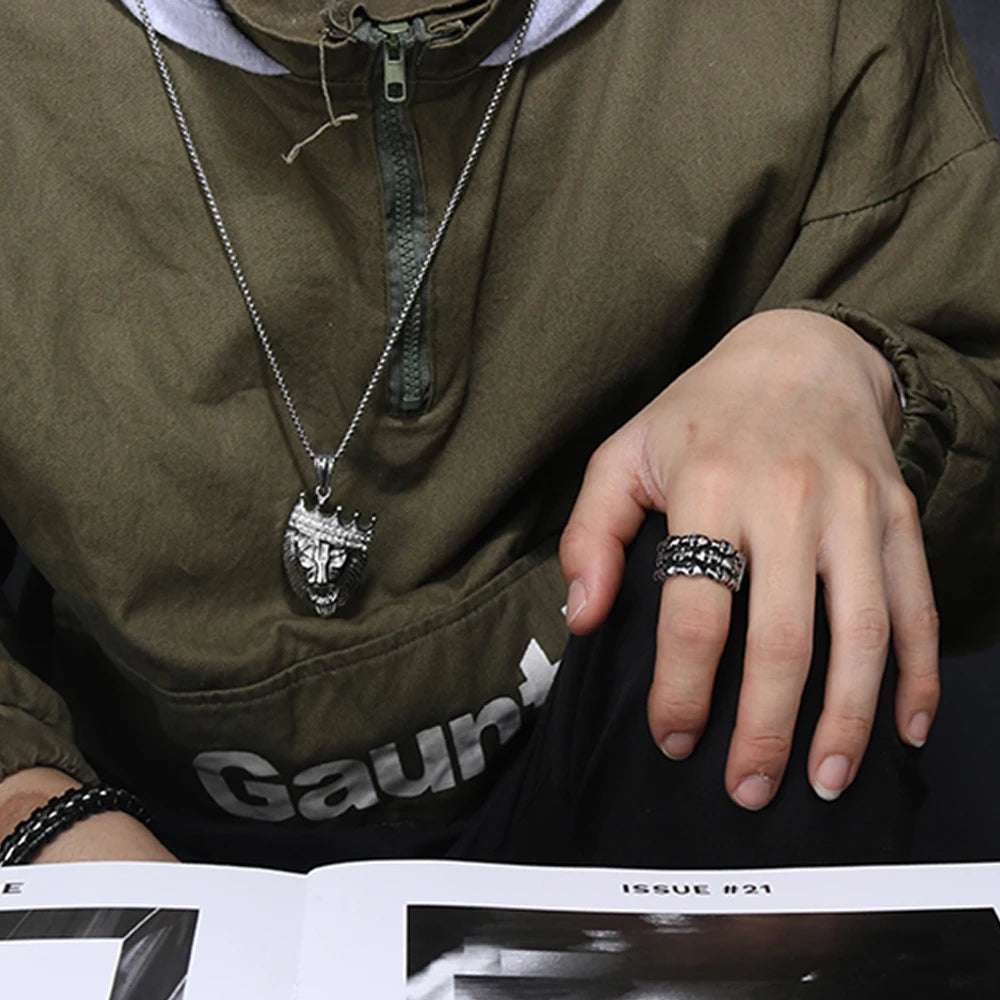 8/9/10/11/12/13# Stainless Steel Men Skull Ring Ancient Punk Skeleton Crossbones Waterproof Not Fading Male Finger