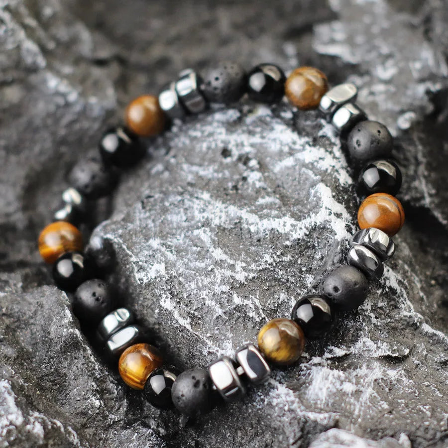Stone Bead Strand Bracelet for Men — Blue, Black & Brown Options