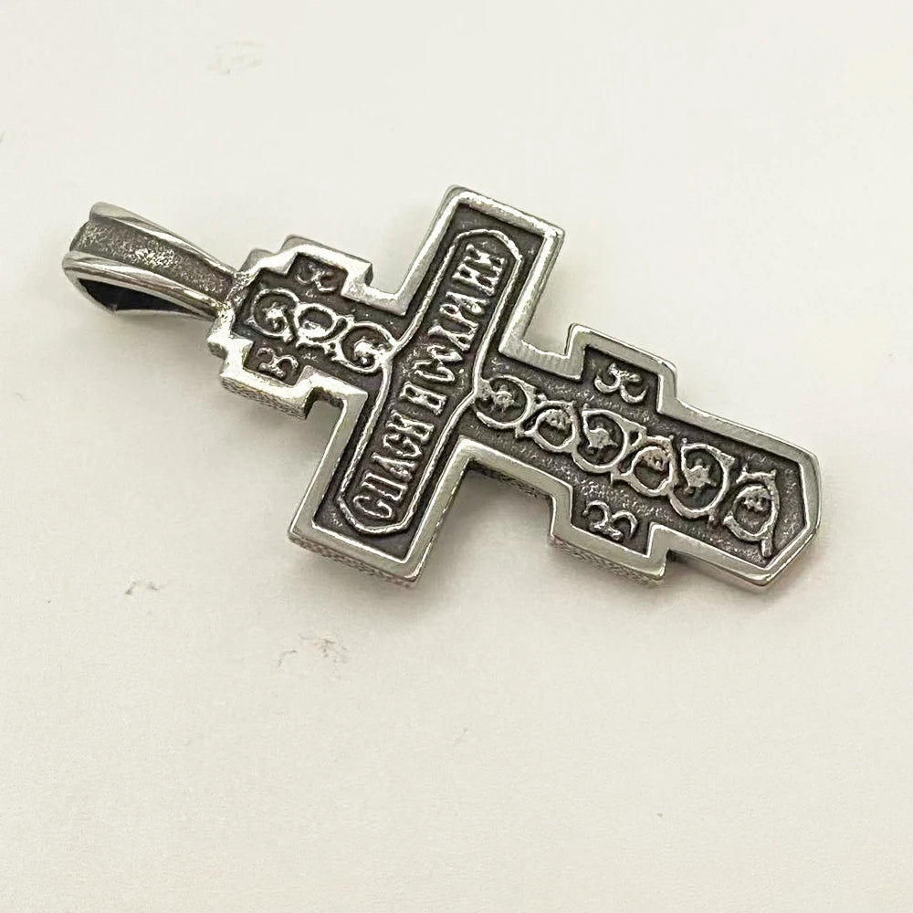 Vintage Stainless Steel Jesus Cross Pendant Necklace Men Biker Amulet Cross Orthodox Chain Necklace Jewelry Gift
