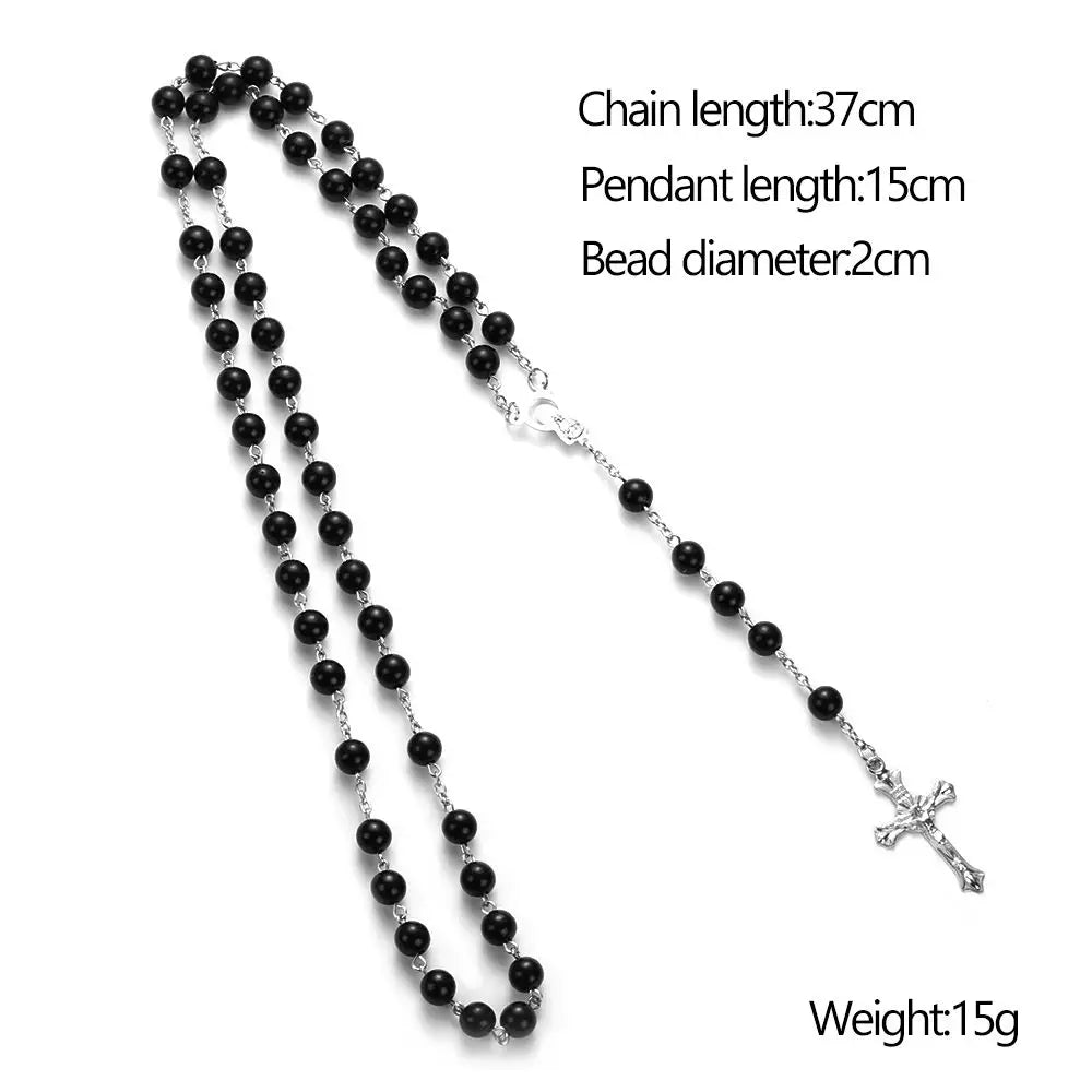 Vintage Catholic Rosary Necklace — Glass Bead Crucifix Cross
