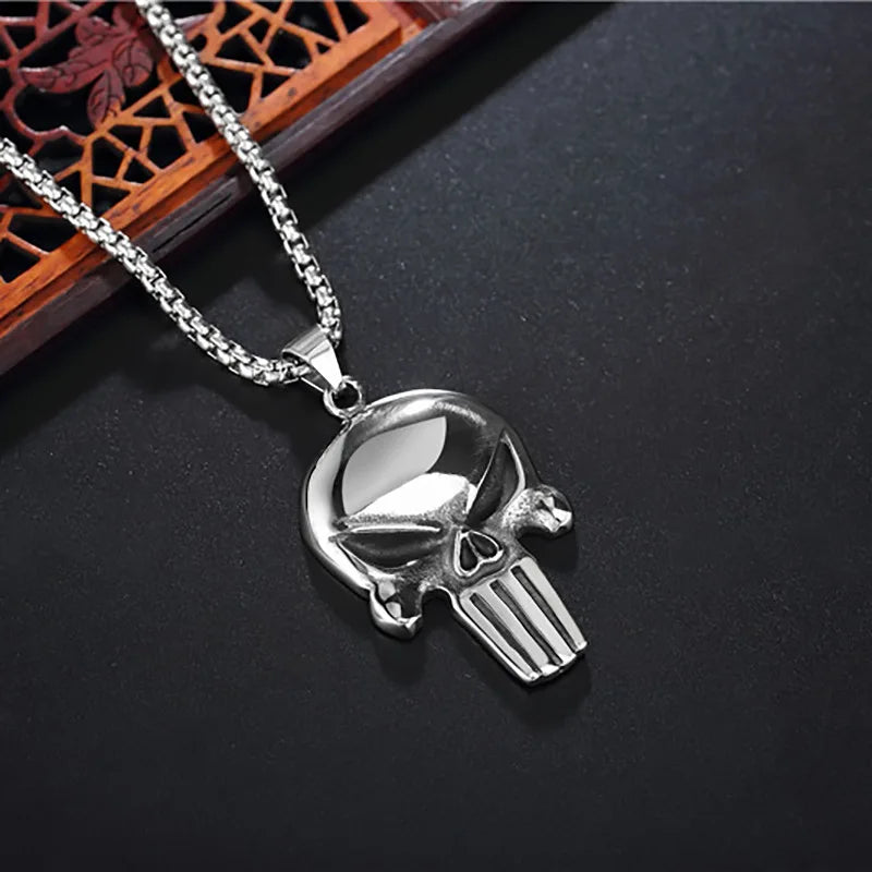Fashion Retro Punk Skull Men's Pendant Necklace Vintage Hip Hop Titanium Steel Stainless Steel Necklace Gifts Wholesale