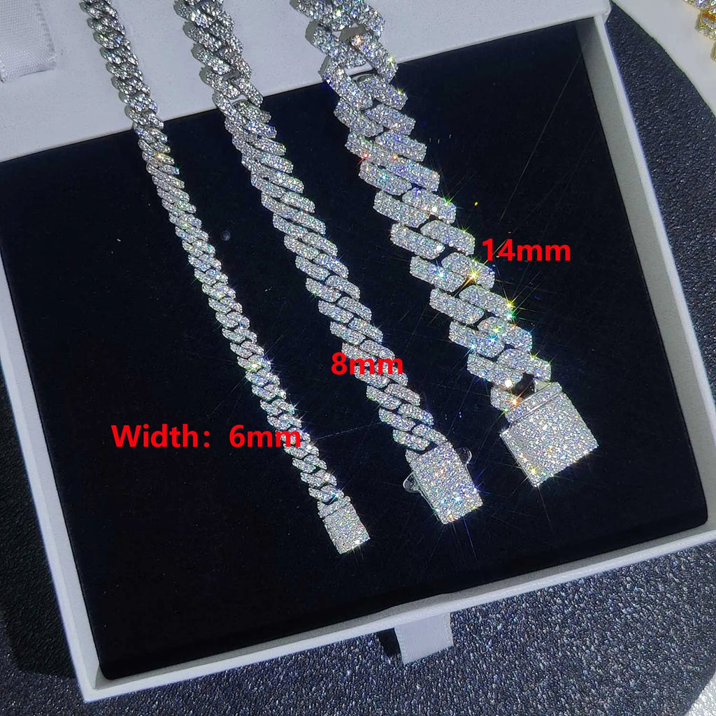 Drop Shipping 6/8/14mm Width Iced Out Cubic Zirconia Cuban Chain 1-2 Row Miami Cuban Link Necklace for Rapper Hip Hop Jewelry