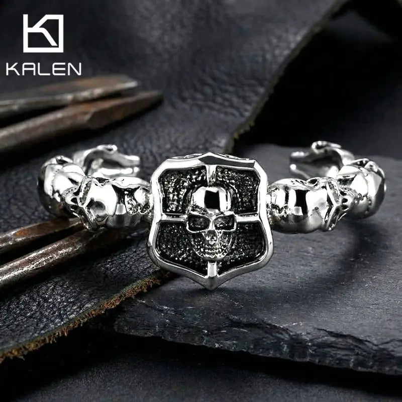 KALEN Dark Knight Stainless Steel Skull Bangle Punk Hip Hop Men's Bracelet Fashion Jewelry Halloween Decorations Birthday Gifts