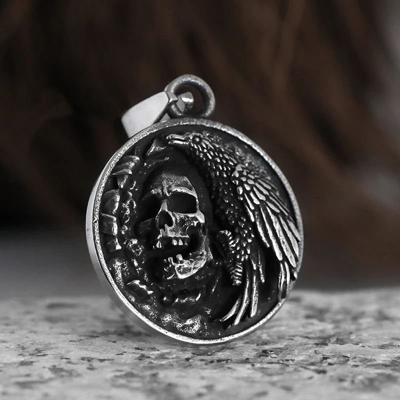 Crow Head Skull Pendant Necklace — Gothic