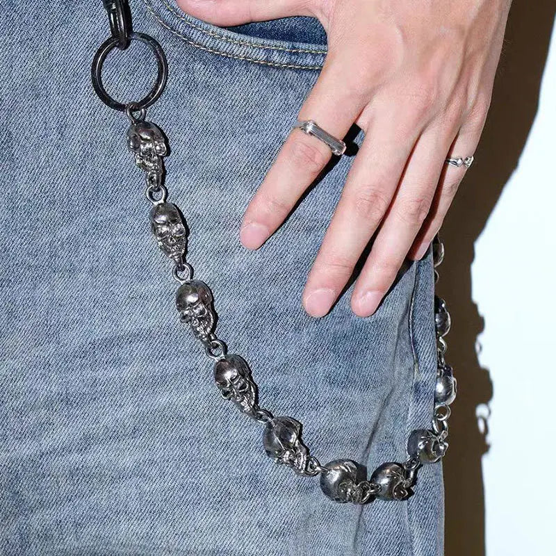 Skull Keychain Wallet Chain — Two-Tone Gothic Biker Pants Chain