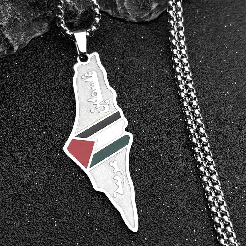 Israel-Palestine Map Pendant Necklace — Gold-Tone