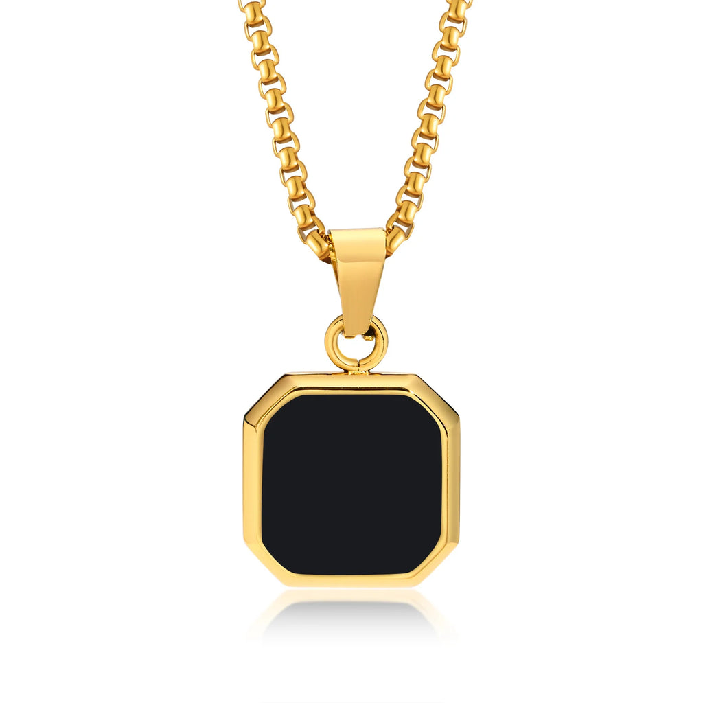 Natural Stone Geometric Pendant — Stainless