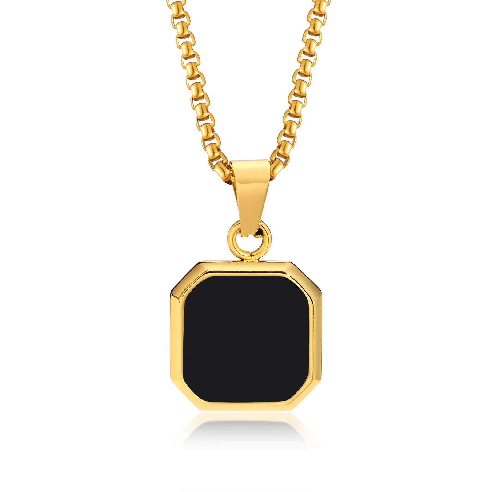 Natural Stone Geometric Pendant — Stainless