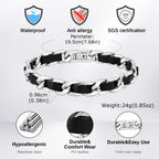 Cuban Black Leather Chain Bracelet — Stainless Steel
