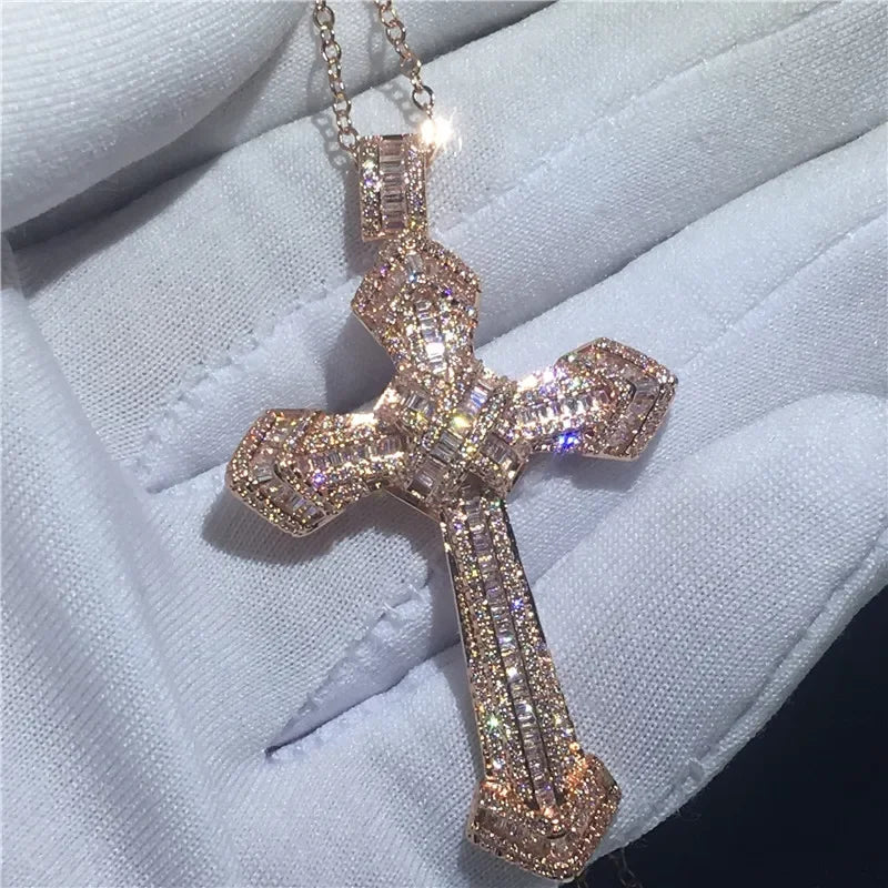 14K White Gold Lab Diamond Cross Pendant Party Wedding Pendants Necklace for Women Men Anniversary Jewelry Gift