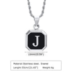 Initials Necklaces for Men Women,A-Z 26 Letters Black Square Stainless Steel Pendant Collar,45-60CM Twisted Rope Chain