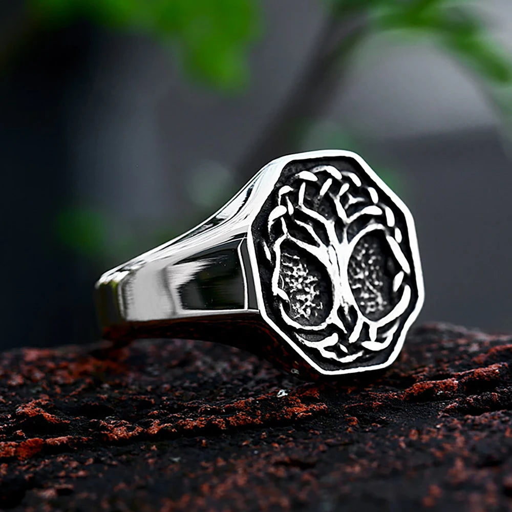 Vintage Viking Tree Of Life Ring For Men Nordic Mythology Stainless Steel Yggdrasils Ring Fashion Amulet Viking Jewelry Gift