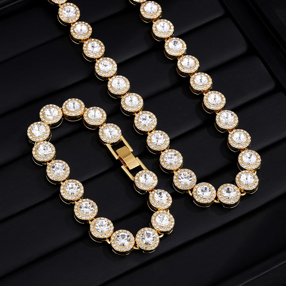 Round Rhinestone Tennis Bracelet & Necklace Set, 12mm Wide