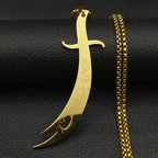 Islamic Imam Ali Zulfiqar Sword Pendant Necklace for Women Men Stainless Steel Gold Color Muslim Male Chain Jewelry