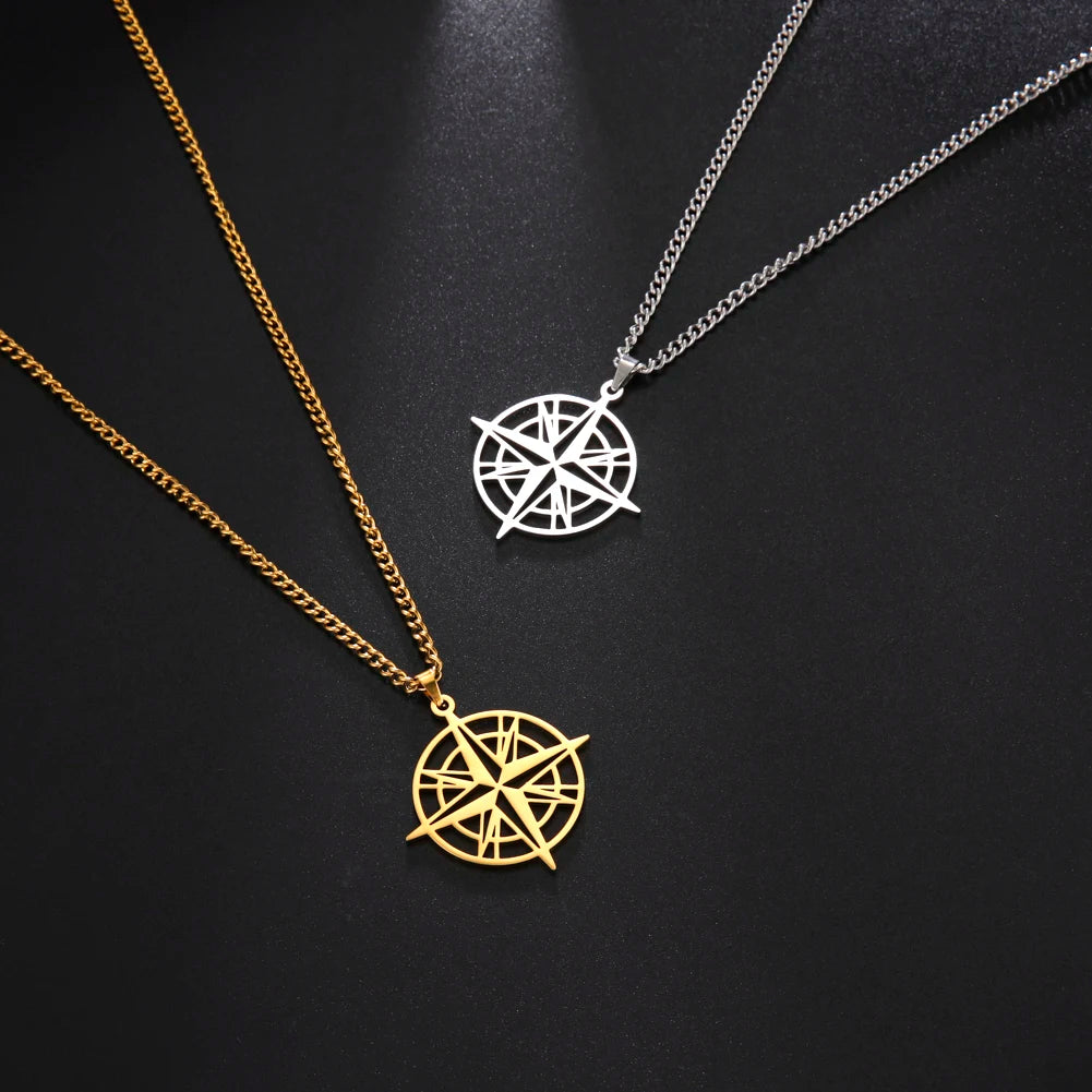 Compass Pendant Necklace — Multiple Metal Finishes