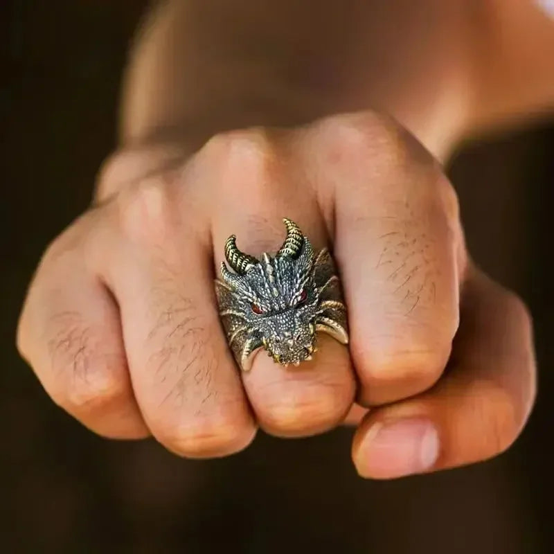 Retro Domineering Ethnic Style Fire-Breathing Dragon Ring Men\\\\\'s Charm Open Ring Punk Motorcycle Rider Jewelry Accessories