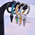 Spike Cone Drop Huggie Hoop Earrings for Men — Stainless Steel