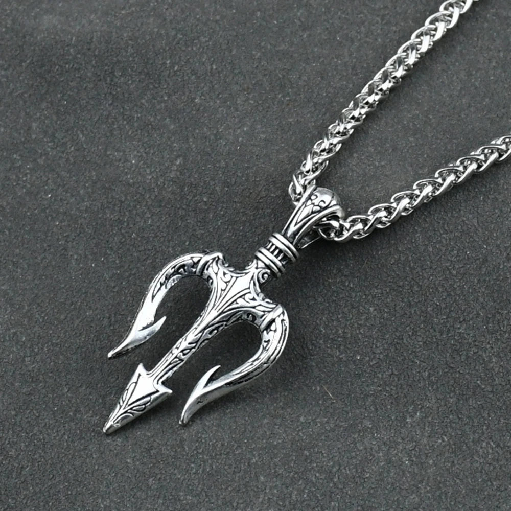 1pcs Men's Neptune Trident Pendant Necklaces Hip hop Boy Gifts Accessory with Stainless Steel Chain Men Statement